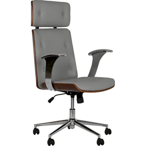 Fauteuil de bureau moderne beige ivoire en bois et métal sur roulettes - Beige ivoire et bois clair (1/5)