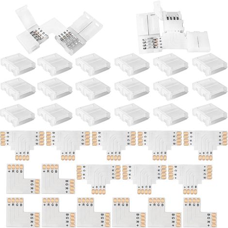 56 pcs Connecteur Ruban Led 4 Broches Pour Rgb Smd5050 10 mm,Connecteur Led Ruban Led Avec Jonction, Pour Connexion En L Et Extension De Bandes, Accessoires Pratiques Et Sécurisés (1/5)