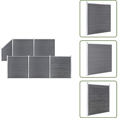 The Living Store Pannelli Recinzione WPC 5 Quadrati 1 Inclinato 965x186 cm Grigi - Pannelli di recinzione