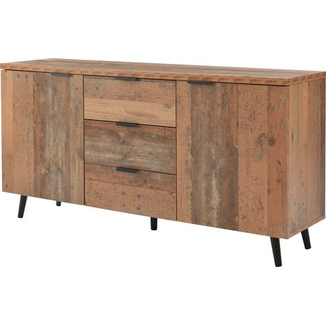 Sideboard 140cm 3 Drawers 2 Doors Storage Cupboard Kitchen Buffet TV Cabinet with Adjustable Shelves, Vintage Brown
