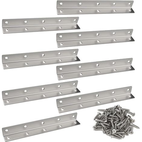 8-teiliger L-förmiger Winkelverbinder 275 x 25 x 25 mm, silberfarben, L-förmiger 90°-Winkel aus Edelstahl mit 80 Schrauben, Winkelbefestigung für Verstärkungen, Reparaturen, Schränke und Möbel (1/5)