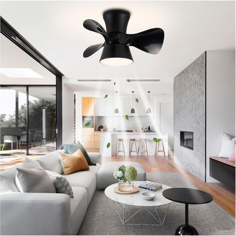 Ventilateur de plafond 55cm avec lumière et télécommande, Ventilateur de plafond LED à intensité variable, 6 vitesses, minuterie, 3 lames, Noir