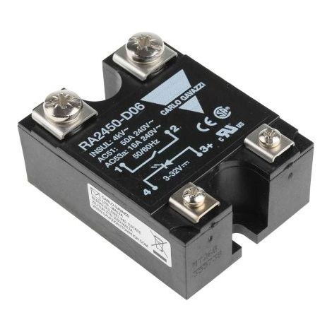 Relais statique, Carlo Gavazzi série RA 24, 50 A, Montage panneau, 32 V c.c., 280 V c.a. ( Prix pour 1 )