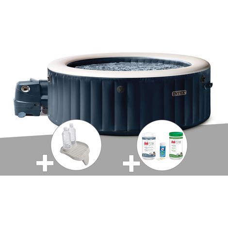 Kit spa gonflable Intex PureSpa Blue Navy rond Bulles 4 places + Porte-verre + Kit de traitement brome