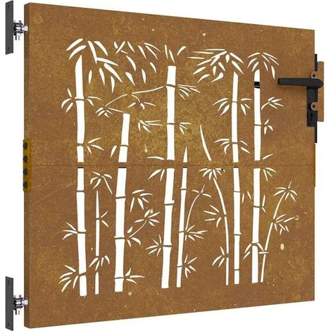 Portail de jardin, 85x75 cm, acier Corten, motif bambou.
