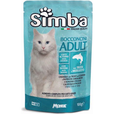 BOCCONCINI PER GATTI 'ADULT' trota e merluzzo - gr 100- 24 pezzi - MONGE