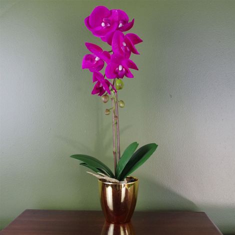 46cm Artificial Orchid Dark Pink / Gold (1/4)