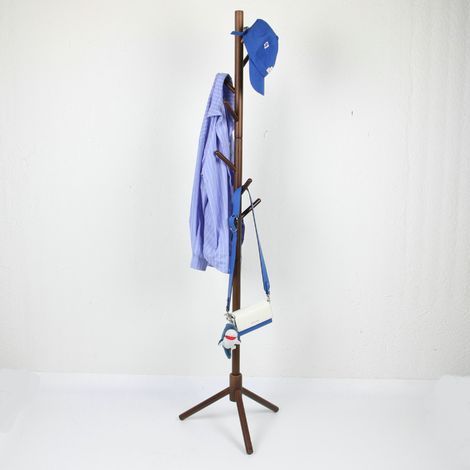 Porte manteau, Portemanteau en Bois Massif, Porte-vêtement, avec 8 Crochets pour vêtements, Sacs, Veste, pour entrée, Couloir, couleur noyer (1/3)