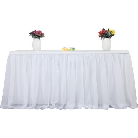Jupe de Table Douce, Nappe Transparente Extra Longue, Nappe Rectangulaire pour Mariage, Table de Réception, Table de Réception, Fête D'anniversaire, Gâteau,(183x75cm /6x2.5ft-Blanc) (1/5)
