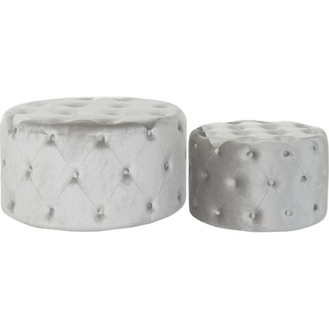 Pouf élégant velours gris pour salon raffiné - Gris clair velouté capitonné avec ornements (1/4)