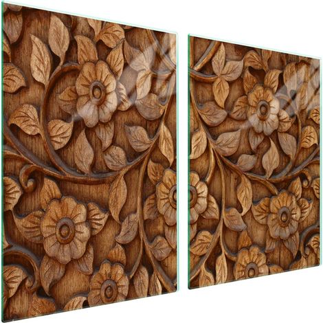 Plaque de protection en verre pour poêle 2x45x52 Bois (1/5)