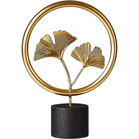 Sculpture artisanale de feuille de ginkgo sur socle en bois pour salon, couloir, chambre, bureau - Statue d'art unique faite à la main et cadeau à suspendre (1/5)