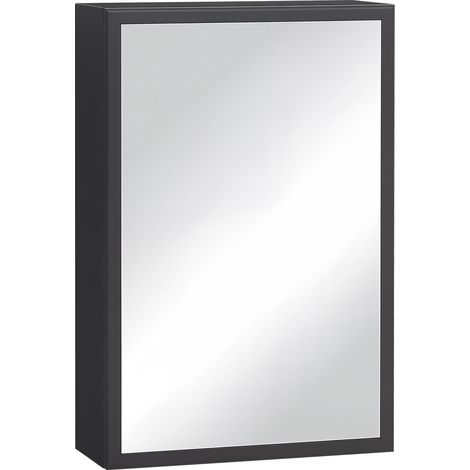 Armoire à miroir, 3 étagères, charnières souples, structure en acier, noire, 40 x 15 x 60 cm (1/5)
