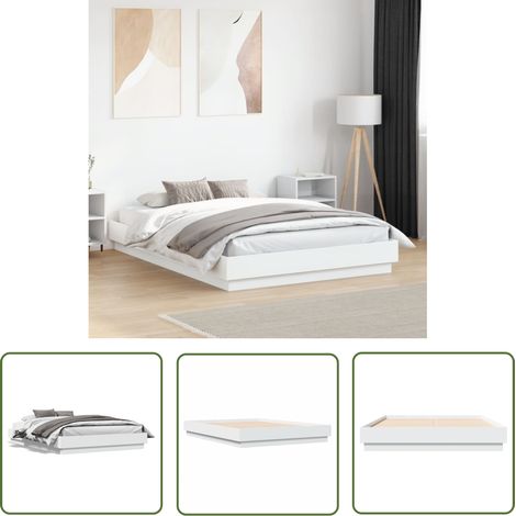 The Living Store Bettgestell Weiß 120x190 cm Holzwerkstoff - Holzbettfassungen - Bettrahmen Weiß - Einzelbett - Bettkasten - Lattenrost (1/5)