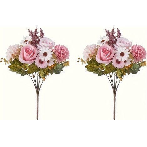 Lot 2 bouquets pivoines artificielles rose blanc, arrangement floral avec lavande et eucalyptus mariage anniversaire (1/5)