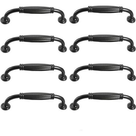 Set mit 8 europäischen Vintage-Schranktürgriffen, antike Schubladengriffe für Küche und Schlafzimmer, 96 mm Lochabstand, schwarz