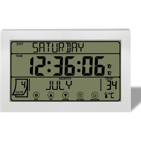 Multifunktionaler Wand- und Tischwecker mit großem Touchscreen-LCD-Display – Digitaluhr mit Wochentagsanzeige, Kalender, Innentemperaturanzeige und zwei Alarmfunktionen – Für Schlafzimmer, Wohnzimmer 