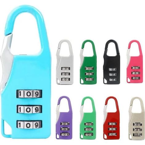 Juego de 9 mini candados de combinación de 3 dígitos - Reiniciables - 9 colores (1/5)