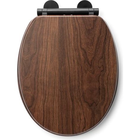 Croydex Round Walnut Soft-Close Black Hinge Flexi Fix Toilet Seat (1/5)