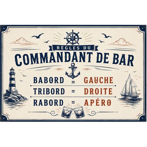 Plaque métal murale vintage commandant de bar 30,5 x 20 cm (1/2)