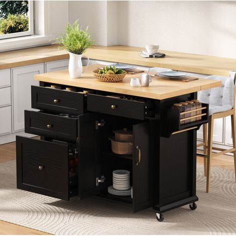 Table repas extensible mobile 107 cm MDF noir naturel OKMYHOME (1/5)