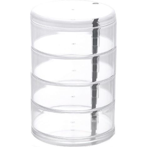 Boîte à bijoux à 4 niveaux Rotation à 360 degrés Boîte ronde transparente Rangement Collier Bracelet Anneau (1/5)