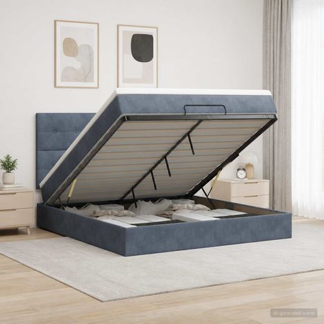 Cama tipo otomana con colchón y LED Gris oscuro 160 x 200 cm (1/5)