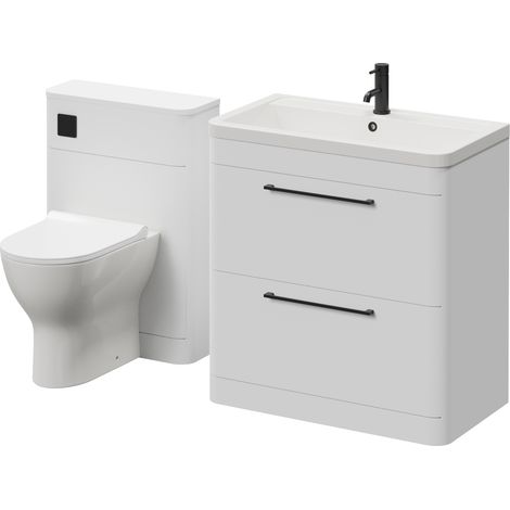 Oslo Gloss White 1350mm Vanity Unit Toilet Suite with Leni Basin - 1350mm - Matt Black 320mm HandleWith Jubilee Toilet Pan and Seat