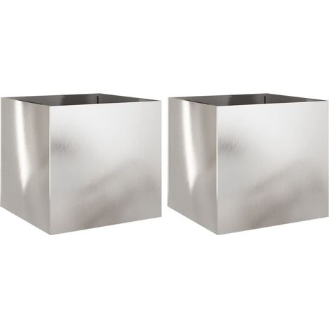Vaso per fioriera aiuola rialzata piante fiori giardino terrazze set da 2 argento 49 x 47 x 46 cm acciaio inossidabile argento 020039014