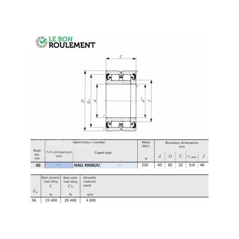 Roulement à rouleaux cylindriques NAU4908-UU-IKO
