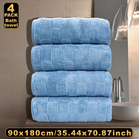 Serviette de bain en polaire corail pour adultes, douce et absorbante, lot de 4, bleue/90x180cm (1/3)