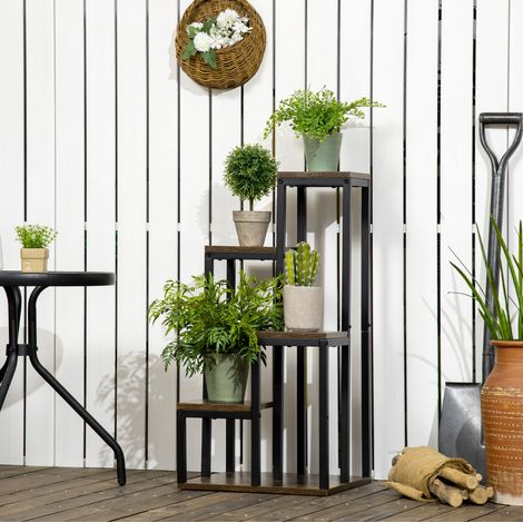 Soporte para plantas de 4 niveles 40 x 40 x 81 cm, aglomerado y acero, marrón DESVIAE (1/5)
