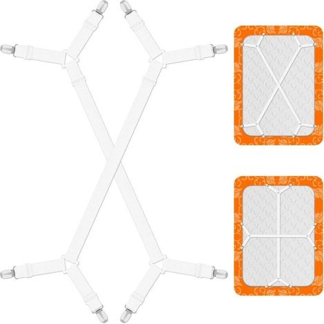 2 Pièces Tendeur Drap Housse Lit Drap Réglable , Attache Drap Housse , Elastique Drap Housse avec Clips en Métal , Réglable Élastiques Triangle Sangles , Weiß