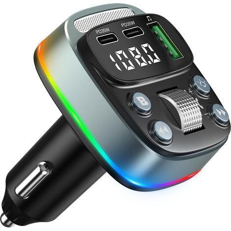 Adaptateur autoradio avec transmetteur FM Bluetooth, chargeur allume-cigare PD 35 W et port USB, adaptateur Bluetooth pour voiture avec interrupteur d'éclairage, son HiFi avec basses profondes, charge