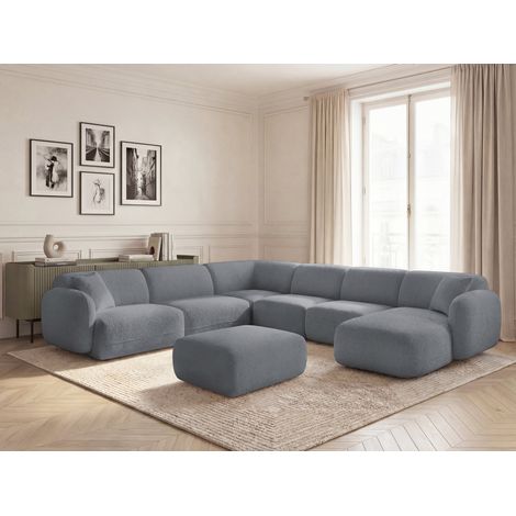 BOBOCHIC - Canapé panoramique fixe modulable ANDA avec 4 chauffeuses, 1 méridienne, 1 angle et 1 pouf Angle gauche  Gris