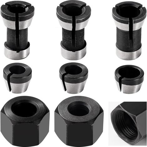 6 Pièces 6mm / 6.35mm / 8mm Tête De Mandrin De Collet, Mandrin de Pince de Routeur, D'Adaptateur de Mandrin de Fraise avec 2 Pièces Écrous à Vis, pour Machine à Graver (1/5)