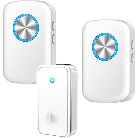 Sonnette sans Fil Exterieur Etanche, Carillon Electronique, Kit de Carillon avec 2 Récepteurs Enfichables, 60 Mélodies au 5 Niveaux Volumes, flash LED