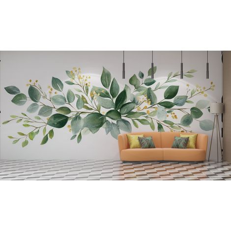 Papier peint fleuri - frise eucalyptus aquarelle - 150 x 250 cm (1/2)