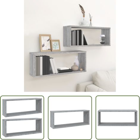 The Living Store Étagères murales cube 2 pcs Sonoma gris 60x15x23 cm Bois - Étagères Murales - Étagères Cubes - Rangement Mural - Bibliothèque Murale - Décoration Murale (1/5)