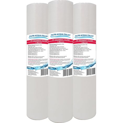 Filtres à eau Italie Cartouche filtre à eau polypropylène à sédiments 10 pouces Micron 1 pour osmose inverse purificateur d'eau, Set 3 pièces (1/5)
