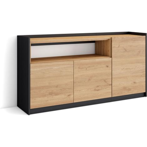 Skraut Home - Aparadores para salón, 156x37x80cm, 3 Puertas, Armario, zapatero, Roble y negro (1/5)