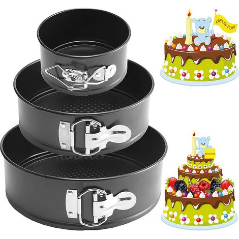 Moule à gâteau rond à 3 niveaux, moule à gâteau rond noir en acier au carbone, moule à gâteau à charnière (1/2)