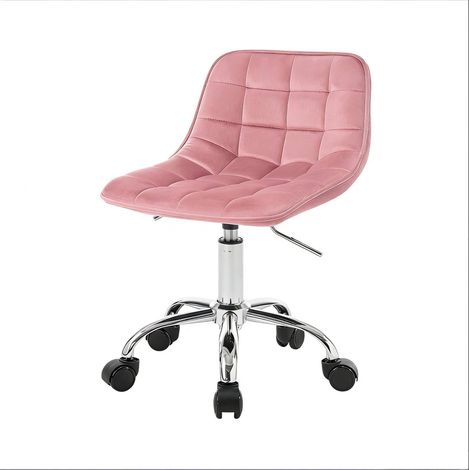 CHICFURN Sedia da ufficio su ruote rosa in velluto, altezza regolabile, schienale ergonomico (1/5)
