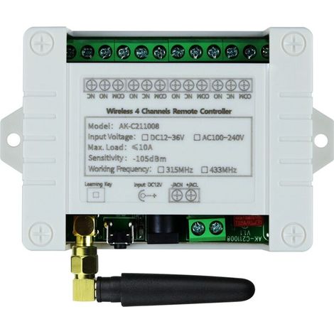 DC12-36V Drahtlose Fernbedienung mit 4-Kanal-LED-Beleuchtung, Schalterausgang, Funkrelais, RF-Fernbedienungsempfänger (433 MHz)