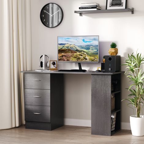 Bureau d'ordinateur avec 3 étagères et 3 tiroirs pour chambre et bureau, en MDF, 120 x 49 x 72 cm, noir (1/5)