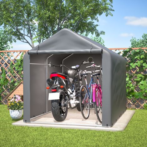 Fahrradgarage aus Stahl und PE, grau, 160x220x165 cm, wasserdicht mit Rolltor, Lüftungsöffnungen und Heringen (1/5)