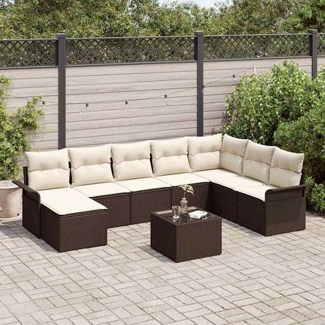 Conjunto de sofá de jardín con cojín 9 pcs Marrón Poliratán vidaXL (1/5)