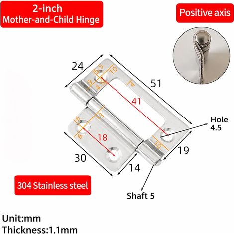 Charnière de porte mère-enfant simple en acier inoxydable 304SUS (2 pouces), 1 pièce, sans découpe, à pivot silencieux, pour engins de chantier, meubles et armoires. (1/5)