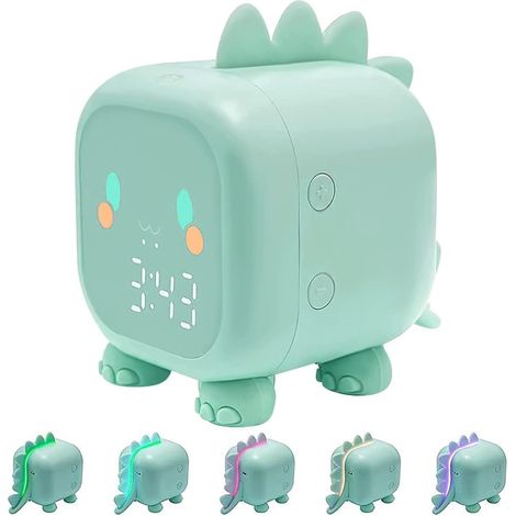 Réveil Lumineux Dinosaure, réveil numérique veilleuse, minuterie, Fonction Snooze, Horloge Rechargeable Fille garçon (Vert) (1/5)