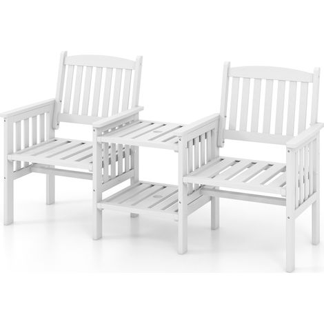 Salon de jardin blanc en bois de sapin avec 2 fauteuils et table d appoint à 2 niveaux, trou pour parasol, pour terrasse et jardin (1/5)